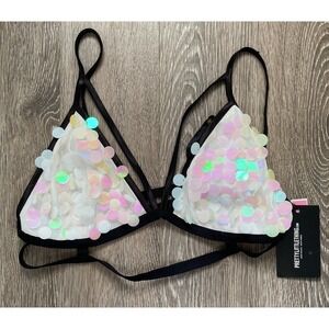 NWT Pretty Little Thing Triangle Top White Iridescent Sequin Bralette